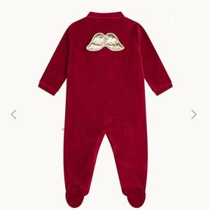 Marie Chantal Angel Wings Red Velour Sleepsuit